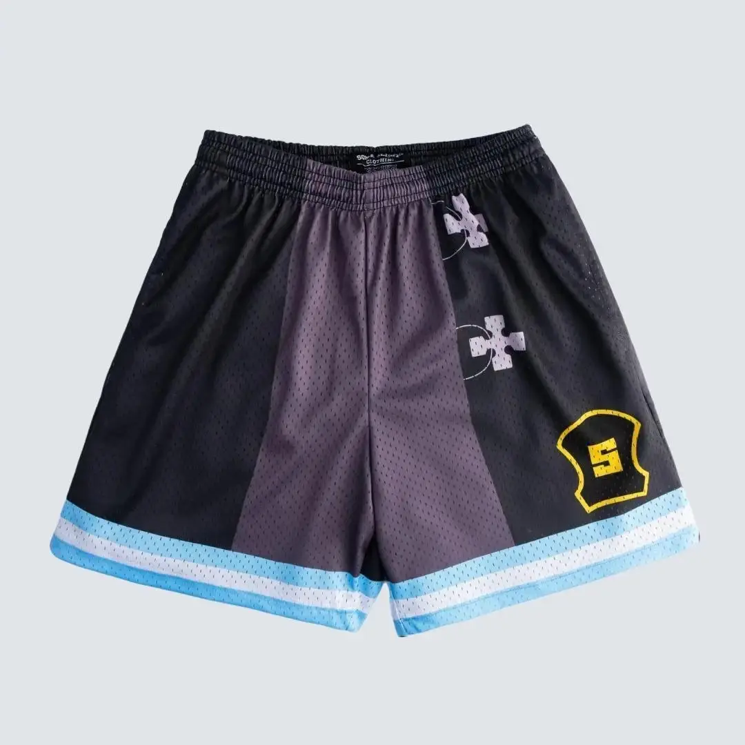 Men's Colorblock Fire Force Print Drawstring Waist Sports Shorts, Regular Fit Breathable Comfortable Pocket Shorts for Gym Workout Running, Men's Sportswear for Summer