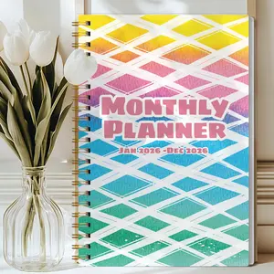 1pc 2026 Jan-Dec Monthly Planner Notebook, Aesthetic Rainbow Cover, Large Calendar Layout, Notes & To-Do Sections, Cute Pastel Design, Perfect for Office, School or Home Use, Easy Planning,Elegant Gift, Stay Organized All Year