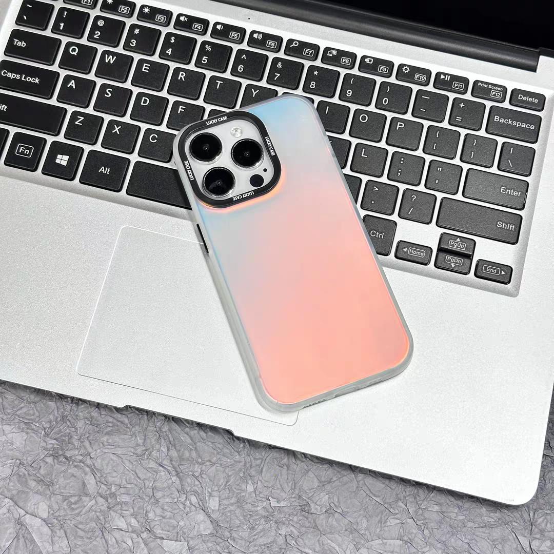 Dynamic Holographic iPhone Case for X/XS/11/12/13/14/15/16/17 Pro/Pro Max/Plus/Air | IMD Iridescent Gradient Chameleon Effect, Black Camera Lens Frame & Buttons, Slim Shockproof Protective Cover, Cute Aesthetic Phone Case for Women Girls ﻿