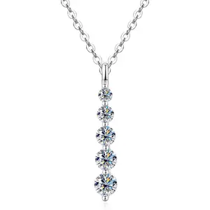 Women's 0.92 CT 14K Gold Filled 5-Stone Round Moissanite Drop Pendant Necklace, Trendy Jewelry Gift for Wife, Mother on Birthday, Anniversary