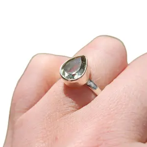 Sterling Silver Pear-Shaped Prasiolite Ring