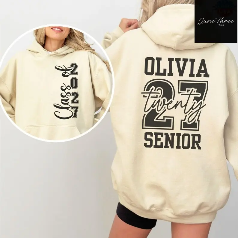 (DM or NOTE) Senior 2027 Custom Name Sweatshirt - Hoodie - Tshirt, Class Of 2027 Shirt, High School Graduation Gift, Personalized Graduation Sweater