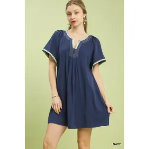 Umgee Linen Trim Tunic Dress