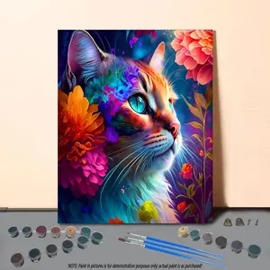 Cat Pattern DIY Painting Kit without Frame, DIY Painting Kit with Pigment & Brushes, Wall Art Decor for Home Living Room Bedroom