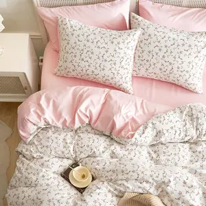 Floral Comforter Set, Coquette Cottagecore Aesthetic Cute Flower Pattern for Women Teen Girls, Soft Lightweight Dorm Bedding, 3 Piece, Pink, Full Size