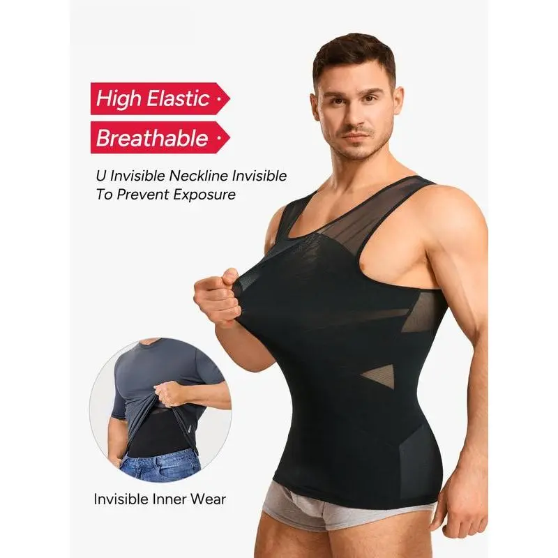 [Same-Frequency]Men's Mesh Breathable Compression Shapewear Vest - Slim-Fitting High Elasticity Seamless Menswear  Tummy Control