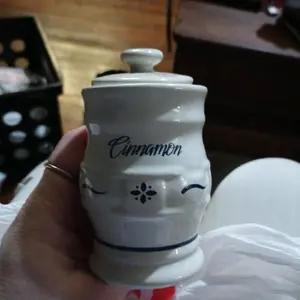 Cinnamon Container with Lid - White Ceramic Storage Jar for Kitchen Essentials