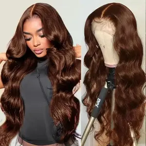 Chocolate Brown Body Wave Lace Front Wig Human Hair Wig 13x4 HD Transparent Lace Front 180% Density Pre Plucked Brown Colored Frontal Human Hair Wig for Women