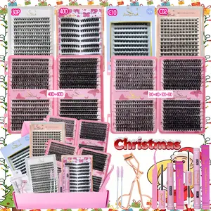 Capacity Cluster Eyelash Kit Gift Box with Bond Seal Remover Applicator Curler lash Brushes, Cosmetic Eyelash Extension,30P40P50P C10 Natural Wispy Volume individual cluster lash extension,perfect for home lash diy eyelash extension