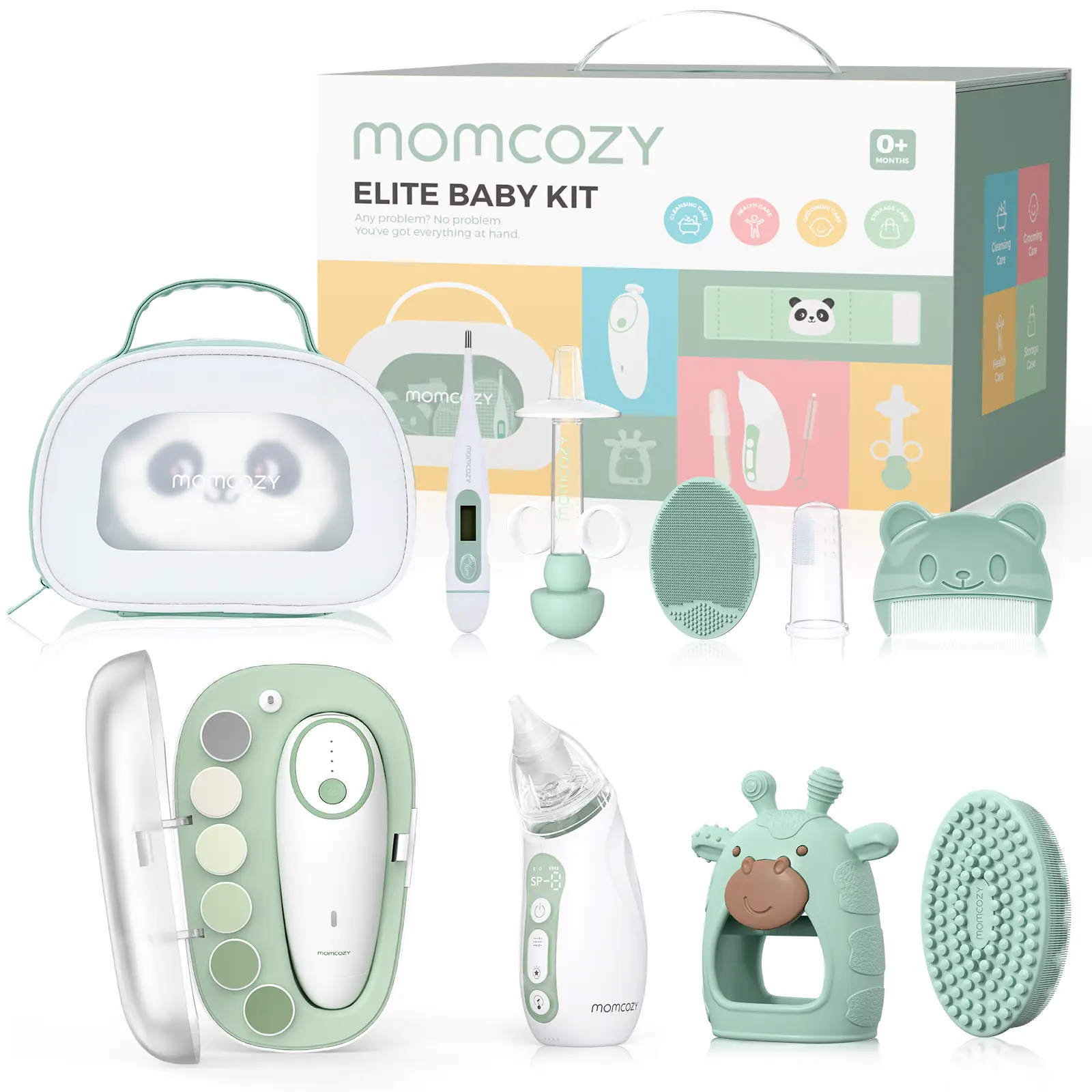 Momcozy Elite Baby Kit, Superior Gift Set for Grooming & Health & Cleansing, Include Electric Nail File&Nasal Aspirator, Heated Tummy Wrap,Thermometer