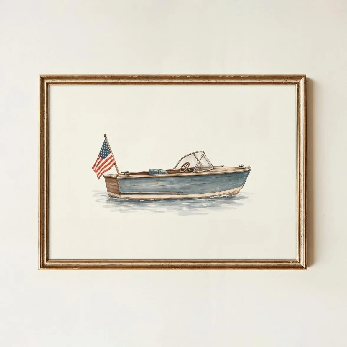Vintage Boat Wall Art, Lake House Decor, Americana Boat Print, Nautical Nursery Art, Coastal Kids Room Wall Decor, Simple Style, Comfortable Stretch, Moves with You