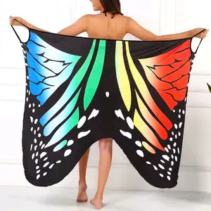 Women's Butterfly Print Cover Up, Summer Tunic Bikini Sarong Wrap Skirt, Elegant Beach Swimwear for Ladies