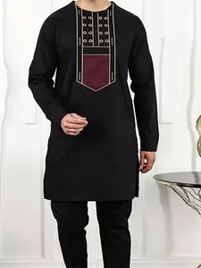 Traditional Muslim African Style Men's Wedding Kurta Suit Set, Round Neck Long Sleeve Top and Pants, 2 Piece Set, Formal Wear, Marriage Suit