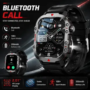 2.01" Full Touch Display Smartwatch, Wearable, with LED Flashlight, Bluetooth Calling & Dialing, Call & Message Alerts, Multi-sport Modes, Sleep & Activity Tracking, iOS/Android Compatible, Ideal for Daily Life, Outdoor Activities