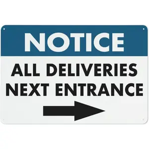 Notice All Deliveries Next Entrance - Arrow Right Sign Safe Sign, Signs Outdoor, 12 X 8 In, Sign For Home, Business, Driveway Alert