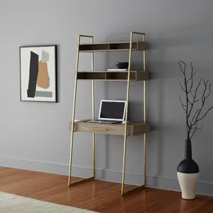 HomeRoots 605619 42 in. Brown & Gold Solid Wood & Metal Sled Ladder Desk