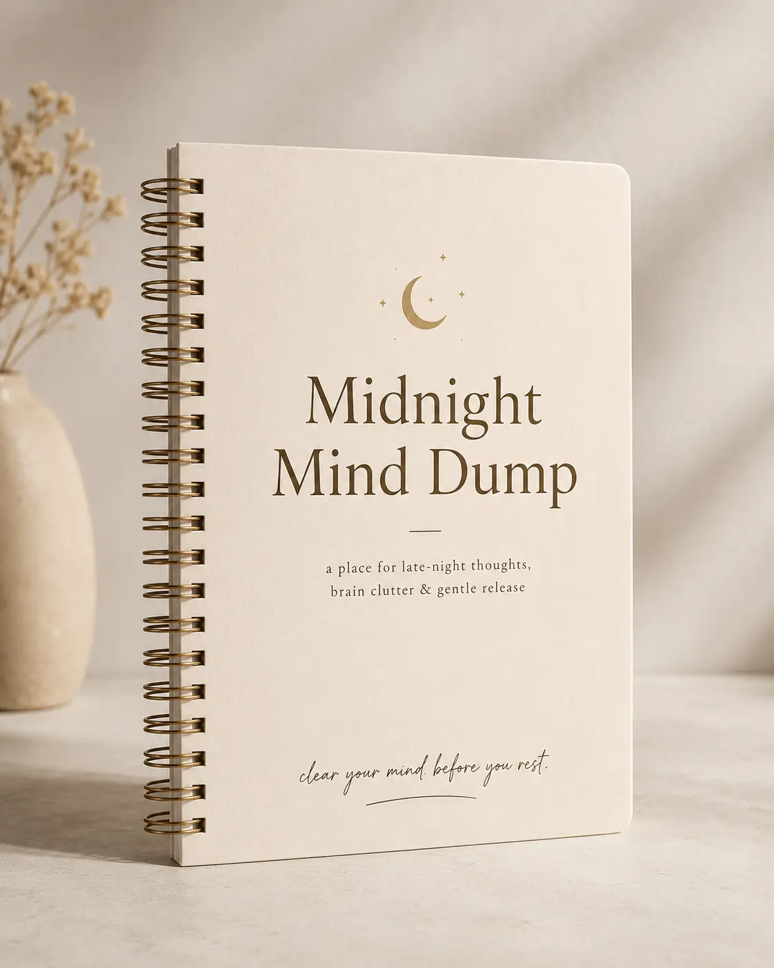 Midnight Mind Dump Spiral Journal bedside notebook for nightly brain dumps, reflection | spiral bound journal
