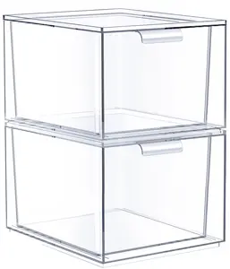 Sorbus Clear Acrylic Makeup Organizer Boxes with 2 Stackable Drawers Plastic Smooth Transparent Container