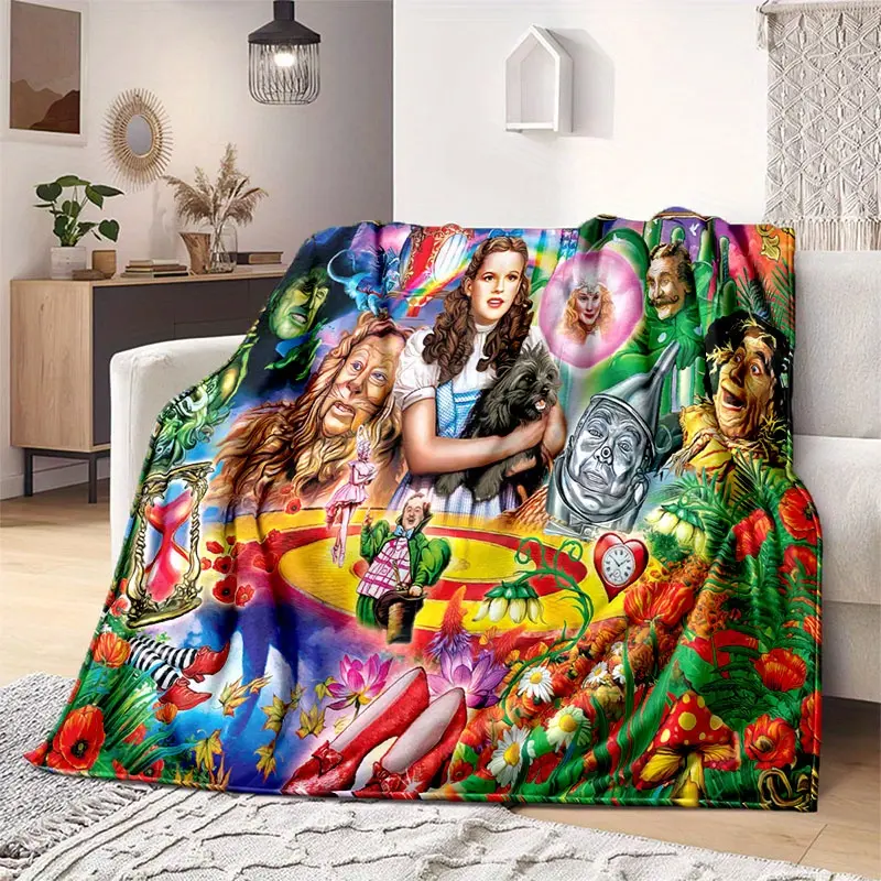 Wizard of Oz Cartoon Fairy Tale Image Flannel Blanket - 280GSM Super Soft Plush, All-Season Cozy for Family Leisure, TV Nights, Themed Home Decor & Cute Gift, Custom Image Blanket, Flannel Blankets