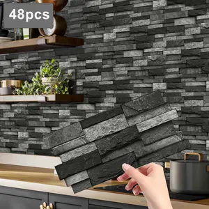 FLOLEOPA Peel-and-Stick Wall Decals, Marble Pattern Stickers, Waterproof, Oil-Resistant, Heat-Resistant Ideal for Kitchen, Bathroom, Dining Room, School, Office, and Home Decor 48-Piece Set, Approx. 1mm Thickness Per Sheet