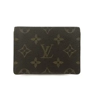 Pre-owned Louis Vuitton canvas Small Leather Goods $535 Monogram Porte 2 Cartes Vertical Pass Card Case 872AN