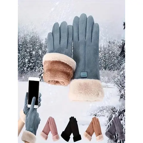 Women's Custom-Fitted Cold-Weather Gloves - Neutral Grey, Thick Fabric, Touchscreen-Compatible, Chic Hand Warmers for Cycling, Commute, Phone-Friendly Finger-Friendly Women's Gloves
