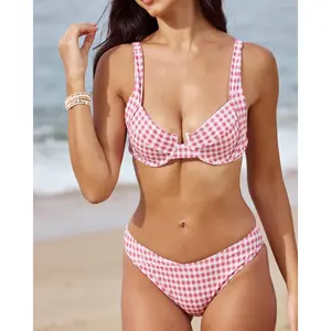 Red Plaid Underwire Bikini Set