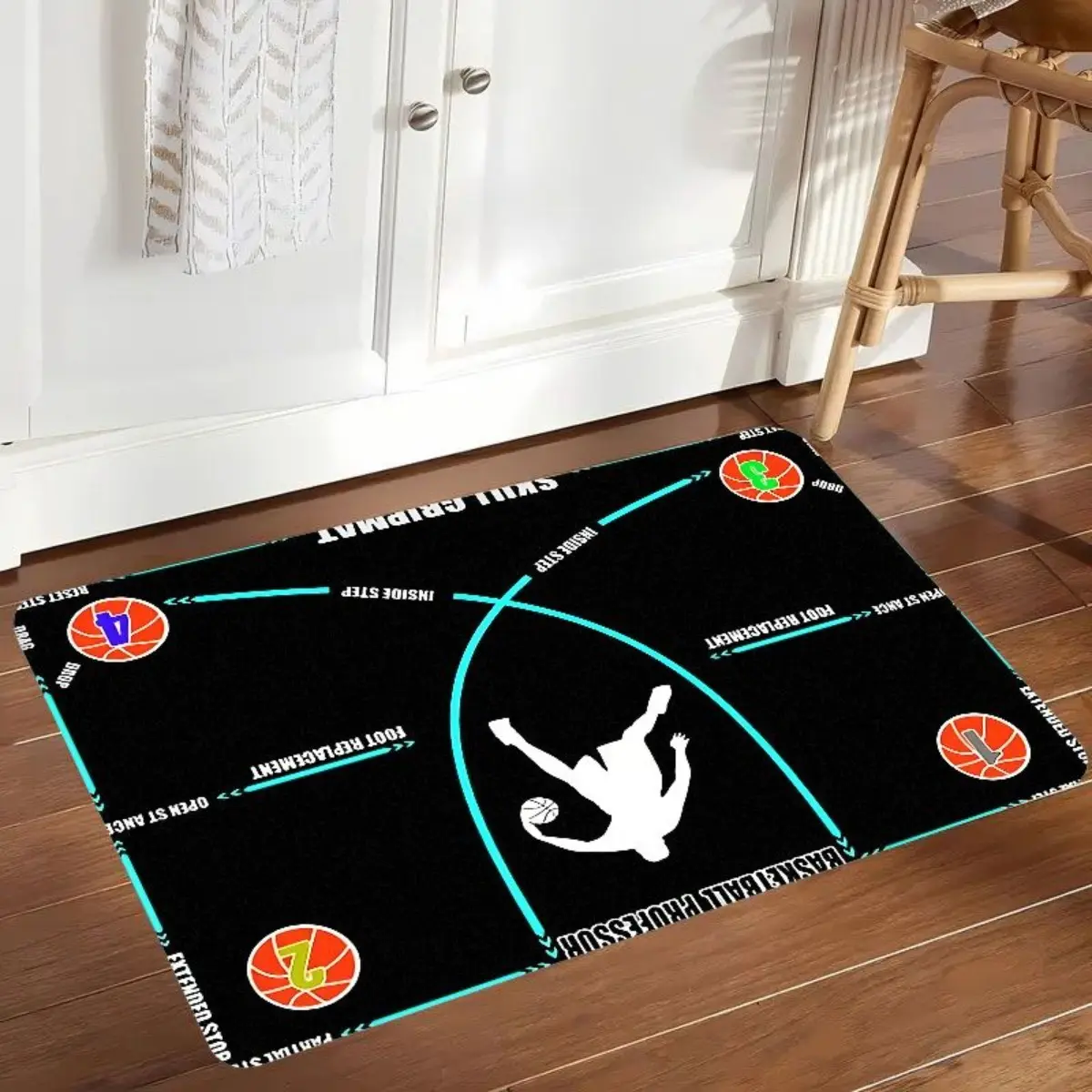1pc Sport-Theme Basketball Court Print Floor Mat - Red-Blue-Orange Design, Printed Surface, Machine-Washable Indoor Play Home Decor Rug for Living Room, Easy Clean Home Supplies Tapestry