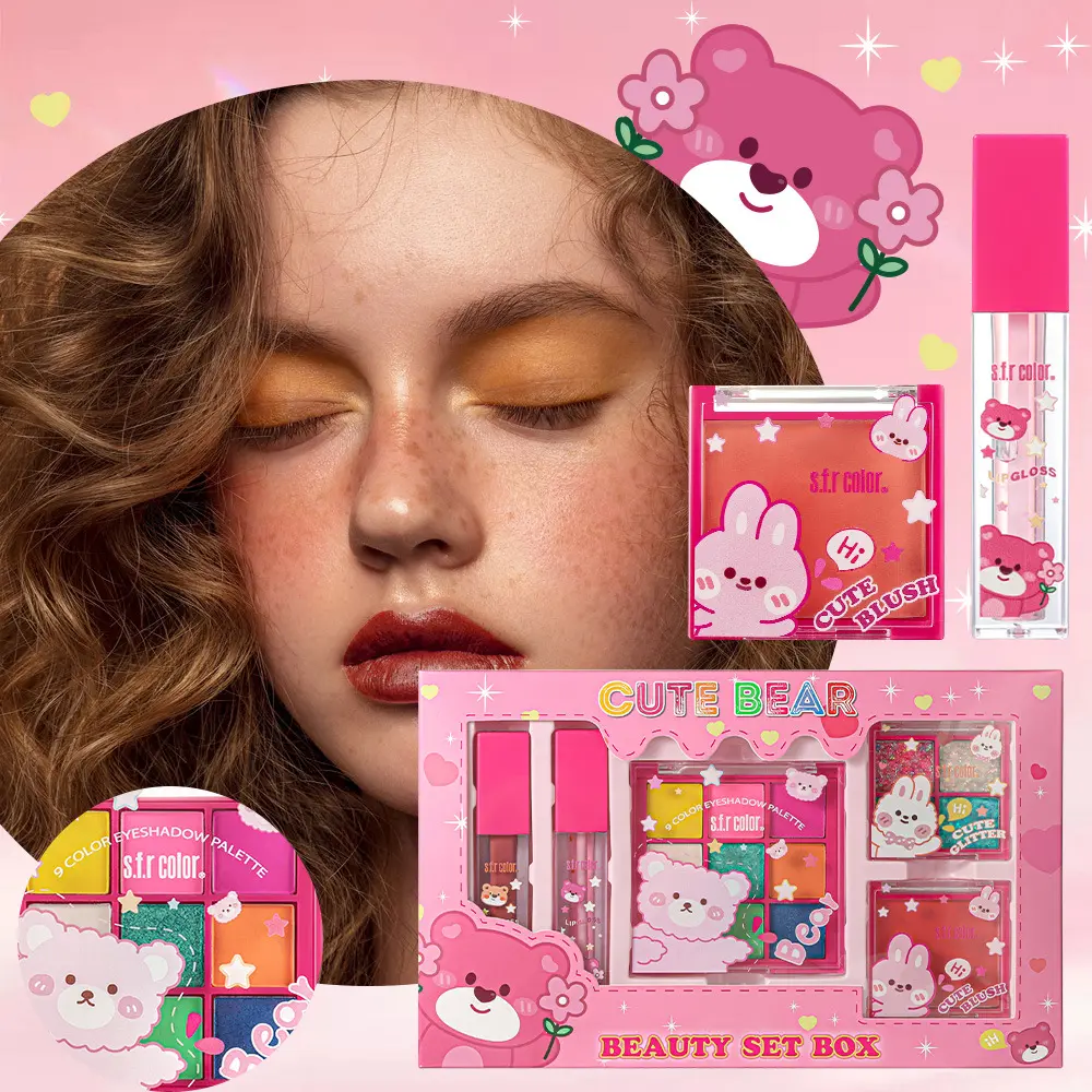 Cute Bear Rabbit Makeup Gift Box, Beauty Bundle Kit, Glam Set, Glamour Set, Contains 9 Color Eyeshadow, Lip Gloss, Blush, Glitter, Perfect Birthday/holiday Gift, High Pigment