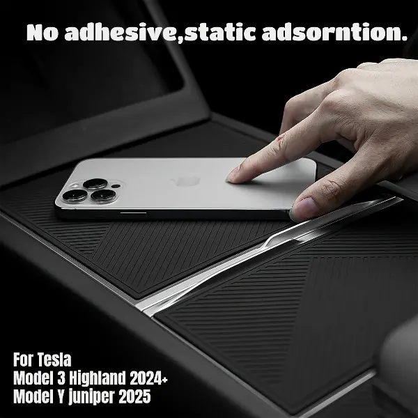 Tesla Center Console Silicone Wrap Kit for Model 3 Highland 2024-2025 & Model Y Juniper 2025 2026 & Model 3 (2021-2023) & Model Y (2021-2024) No Adhesive Electrostatic Adsorption Cover