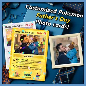 Personalized PKM Anniversary Card, Custom Photo Anime Dad Card, Gift for Dad, Father's Day Gift from Kids, Custom Poke Card