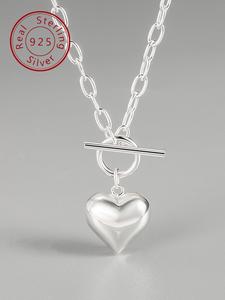 925 sterling silver heart shaped pendant necklace for women & girls, vintage ot buckle necklace for daily wear, trendy clear chain necklace jewelry for birthday gift, chain necklace two hearts,  womens gifts