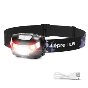 Lepro LED Rechargeable Headlamp, 150LM Super Bright Head Lamp with 5 Modes, Flashlight with White/Red Light, IPX4 Waterproof Work Light, USB Cable Included, for Work, Camping, Hiking Gear Essentials