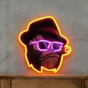 Cool Gentleman Gorilla LED Neon Light Sign, Vintage Bar Decor, Game Room Wall Art, Trendy Player Collection Item
