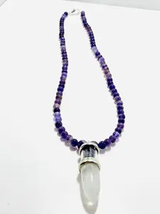 22" Clear Quartz & Chipped Amethyst Bullet Necklace with 6mm Amethyst Beads | Mad Mellow