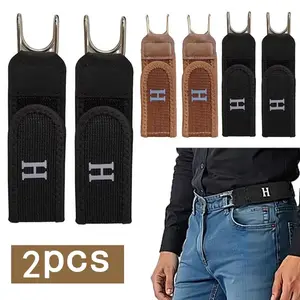 2 Pcs No Buckle Elastic Stretch Lazy Belts for Men & Women Comfortable Invisible Belts for Jeans Pants Easy to Use Hook Design