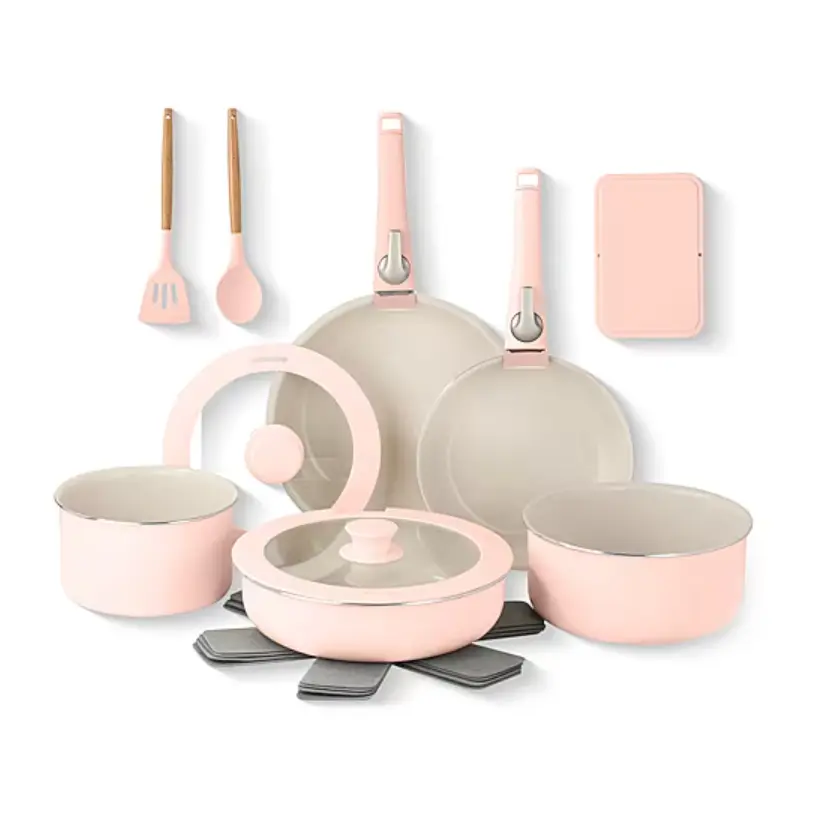 Gotham Steel Ceramic 18-pc. Non-Stick Cookware Set with Detachable Handles, Non-stick cookware set, safe for all types of stoves, cookware