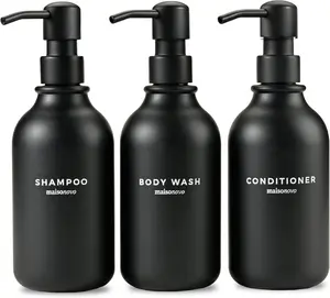 MaisoNovo Refillable Shampoo and Conditioner Bottles | 16.9 fl oz Set of 3 Black Plastic Bottles Black Pumps
