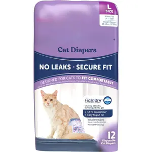 Disposable cat diapers, size L 12 count, comfortable & secure fit, easy to put on