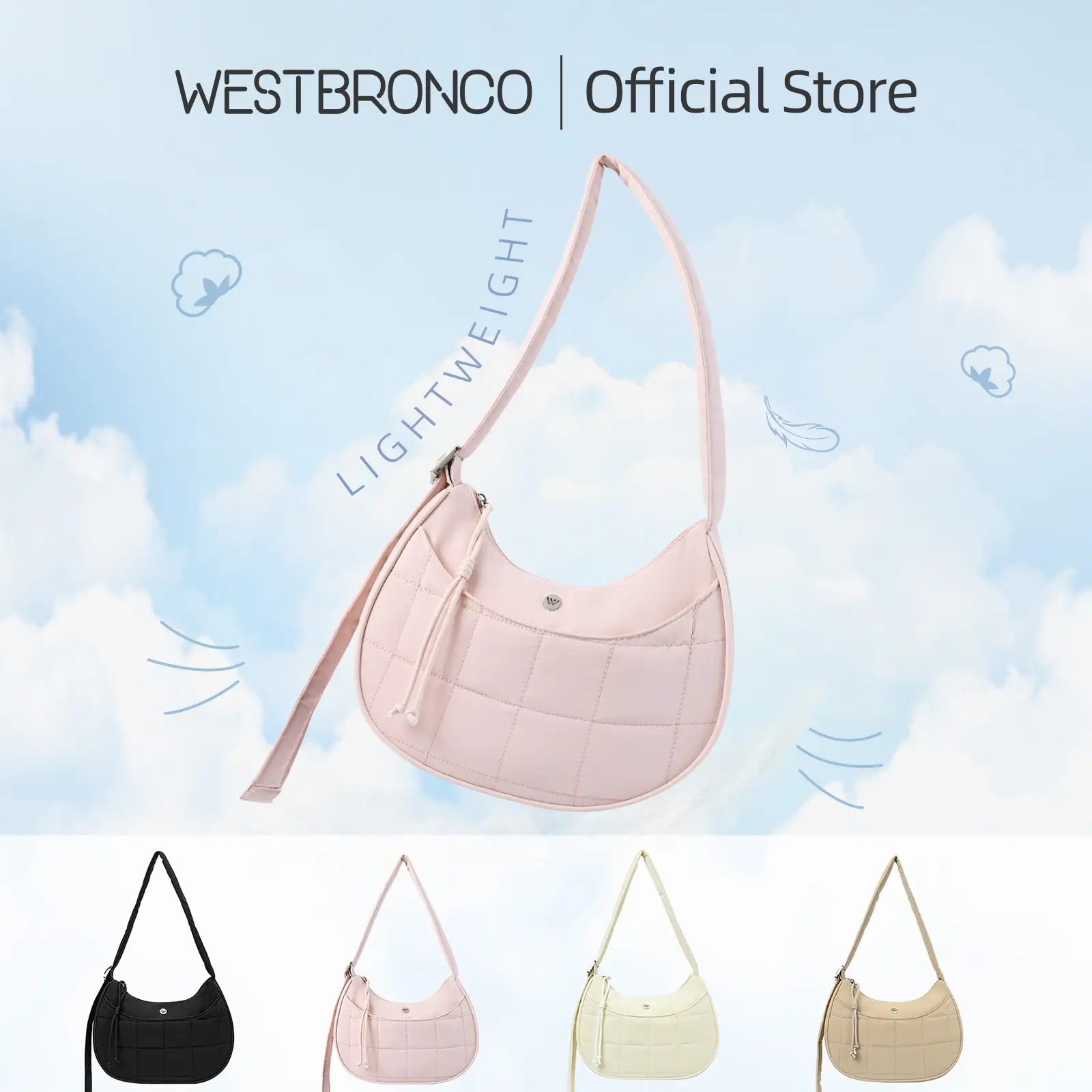 WESTBRONCO FallFreshness Puffer Waterproof Quilted FASHION Crescent Bag FOR Women GIRLS Adjustable Shoulder Handbag FOR Fall Crossbody