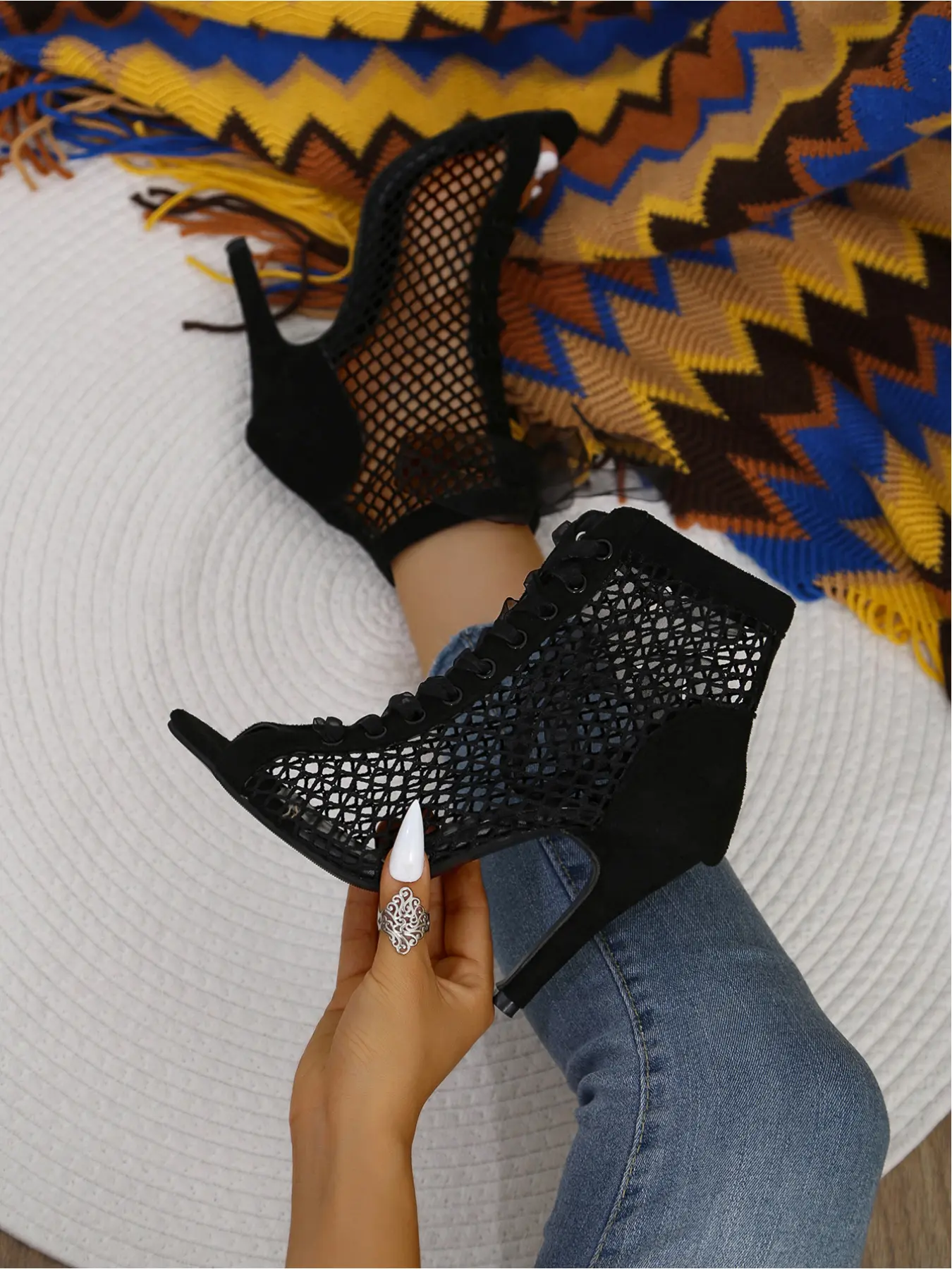 2026 New Arrival Women's Lace Sequin Lace-Up High Heel Booties | Peep-Toe Stiletto Ankle Boots | Elegant Formal for Evening Parties, Weddings & Stage Shows Footwear Clubbing Heels