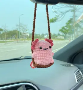 Crochet Cute Swinging Axolotl Car Mirror Hanging Accessories, Crochet Axolotl Ornaments, New Car Gift Idea, Gift For Her, Car Decorations, Car Charm