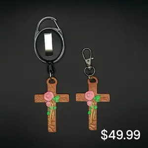 Smart NFC keychain-Red rose cross with retractable