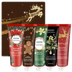 Rozino Christmas Hand Cream 5-Pack 40ml - Festive Berry, Gingerbread, Vanilla, Cedar, Ebony - Moisturizing & Softening for Holiday & Everyday Use
