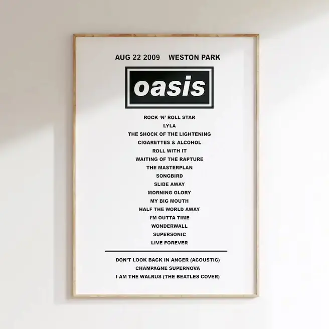 Oasis Music Prints Poster, Favourite Song or Artist Wall Art, 1990s Music Art Print, Home Room Decor