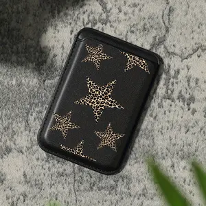 2025 New Luxury Fashionable exquisite Brown star Pattern Artificial PU Leather Magnetic Card Holder for iPhone 16 15 14 13 12 Pro Max PU Leather wallet attachment, Holds 1-2 Cards, Equipped with built in security pocket KA1