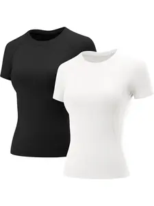 Womens Workout Tops Short Sleeve Raglan Athletic Shirts Yoga Gym Crewneck Quick Dry Tshirts