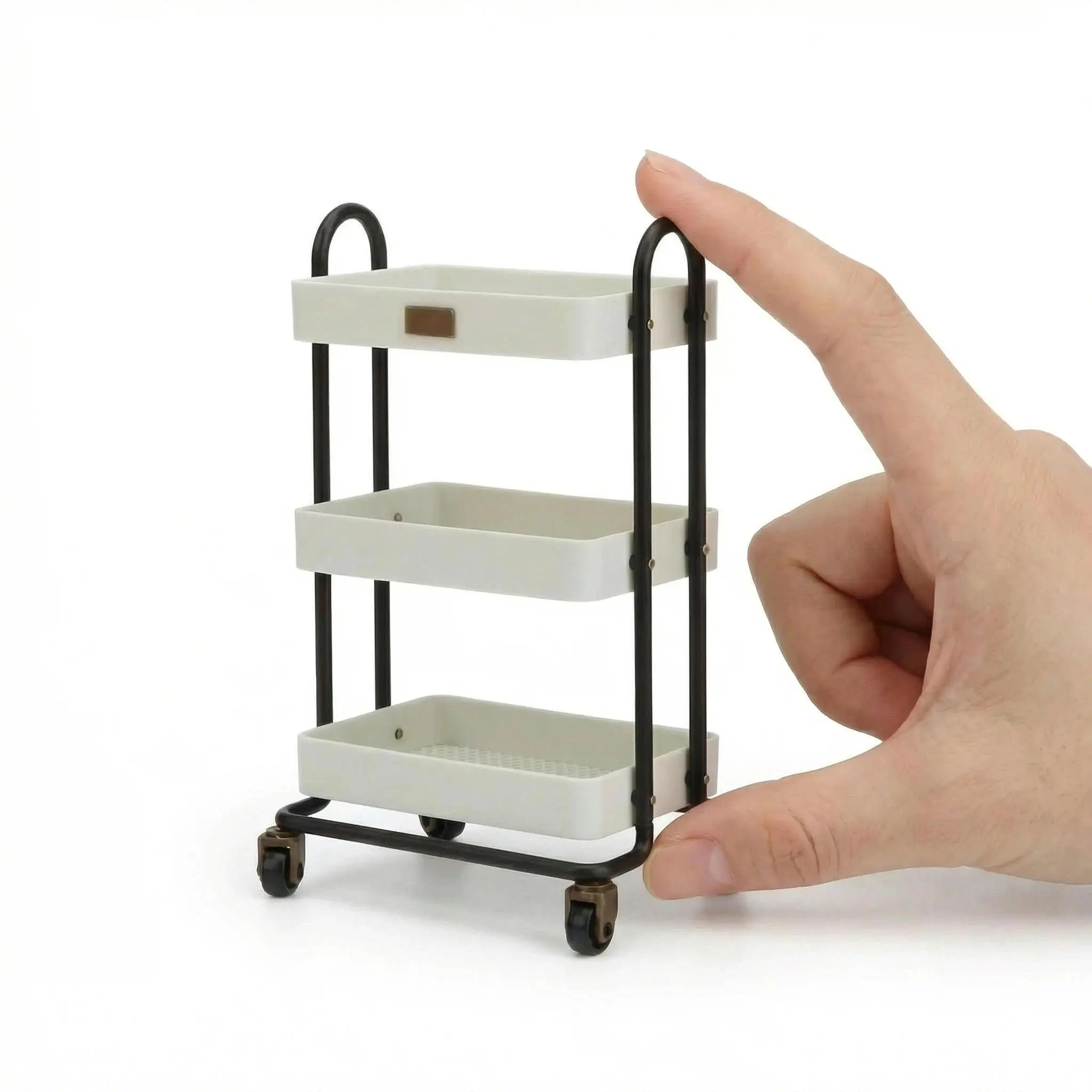 1:6 Scale Dollhouse Miniature Handcart, 3-Tier Rolling Storage Cart with Wheels for Mini Kitchen, Restaurant, Trolley Display & DIY Dollhouse Furniture Decor