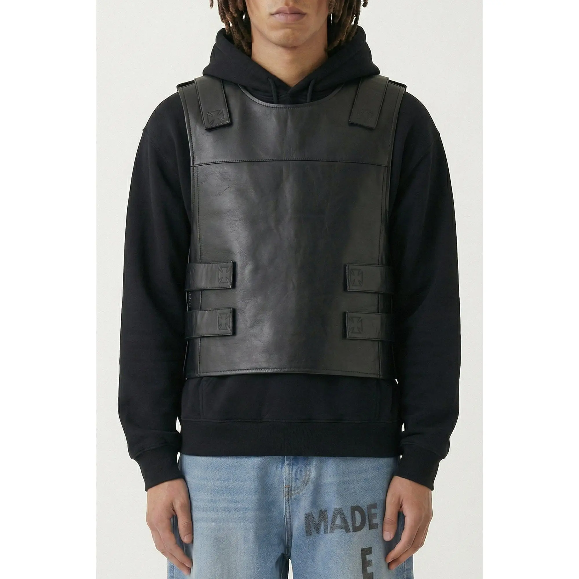Vetements Leather Velcro Vest in Black