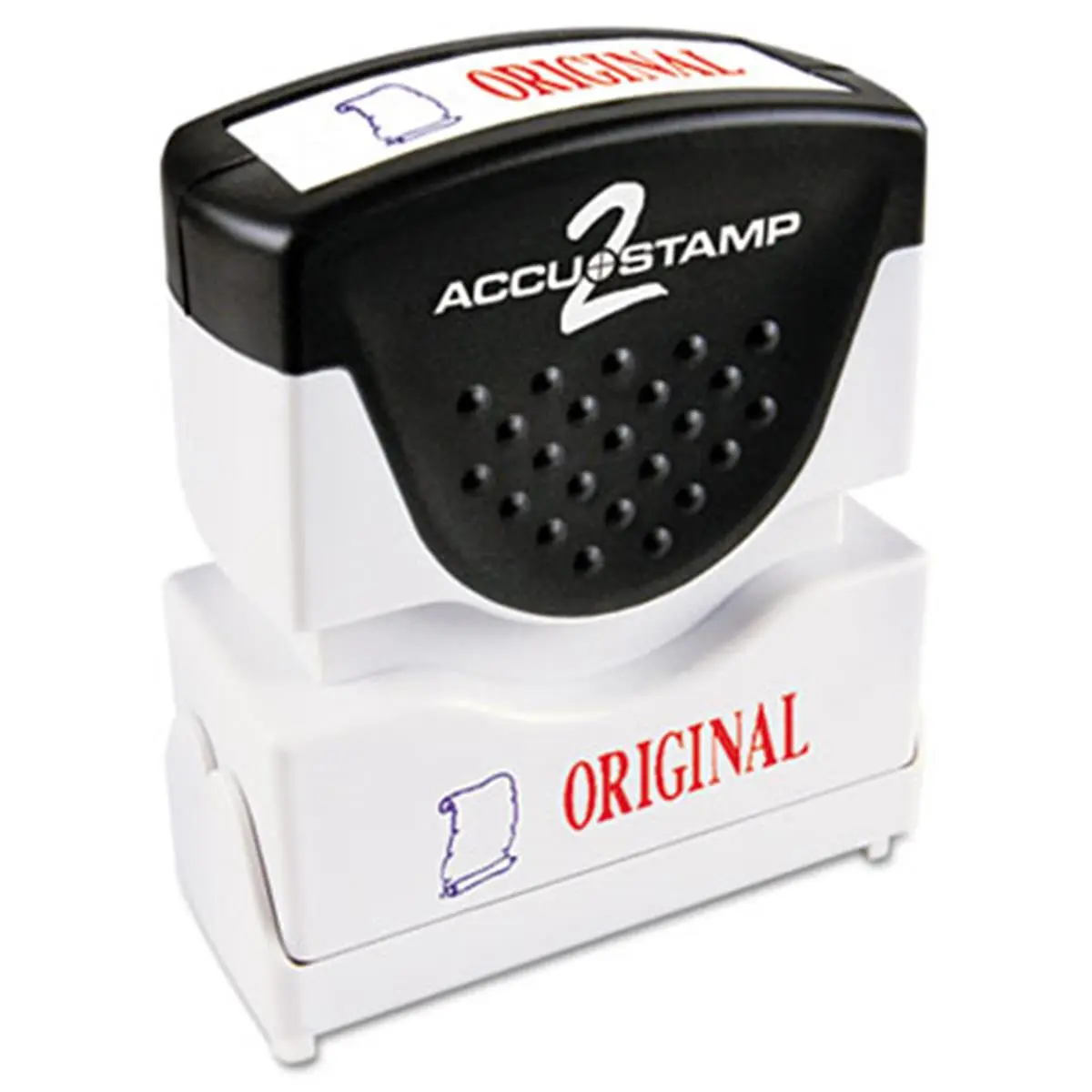 212 MAIN Accustamp2 Self-Inking Original Message Shutter Stamp - Ergonomic Rubber Grip, Auto-Open, Pre-Inked, Anti-Bacterial, Unique Dust Cover, Red-Blue, 1.63x0.5 in, Up to 50,000 Impressions (Scrapbooking & Stamping DIY Accessory)